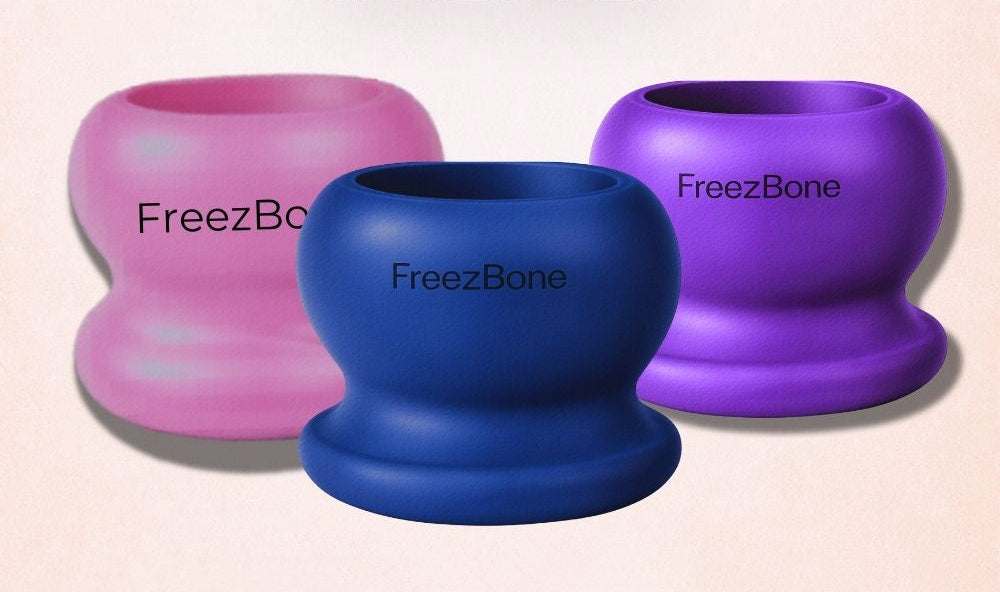 Three Freezballs in pink, navy and purple